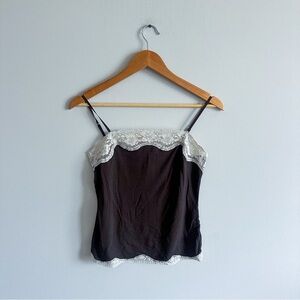 LOFT Black Tank Top with White Lace Trim